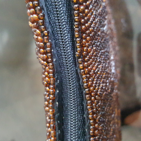 Brown/antique gold beaded evening bag (8 1/4" w by 5" h by 1 1/2" deep) - Picture 6 of 8